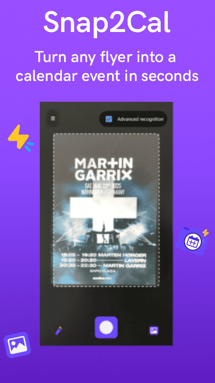 Snap2Cal — prise de photo